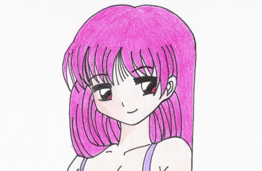 Desenho – Mulher com biquíni em estilo anime/mangá (colorido)