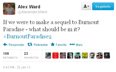 Burnout Paradise 2 Alex Ward Tweet