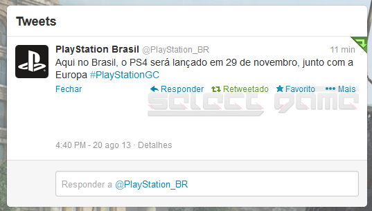 Tweet PlayStation Brasil - Data PlayStation 4