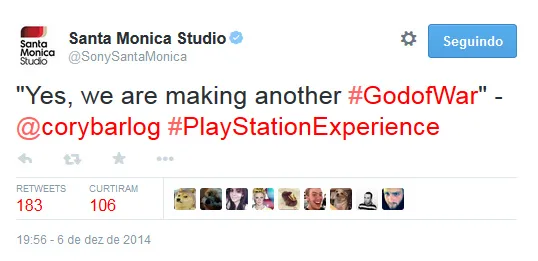 God of War - Confirmação de Novo Game - Twitter