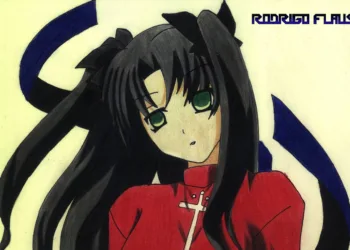 Desenho - Rin Tohsaka (versão em A3 colorido) Rin Tohsaka desenho capa