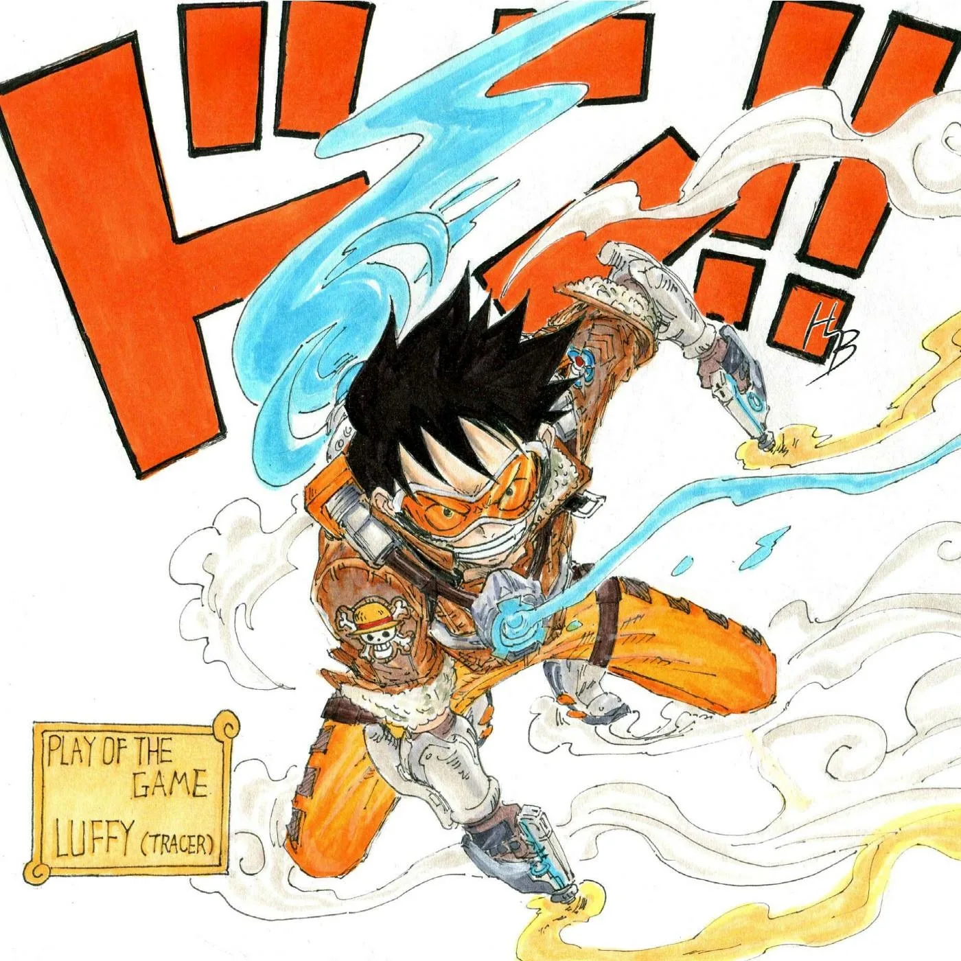 One Piece Overwatch Crossover - Luffy como Tracer