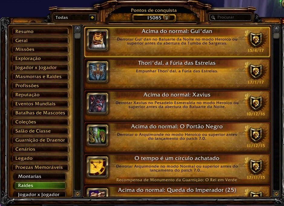 World of Warcraft Legion - AOTC do Guldan - Lista de Conquistas
