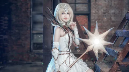 Linda cosplay da Lux Elementalista - League of Legends - Traje Branco Topo