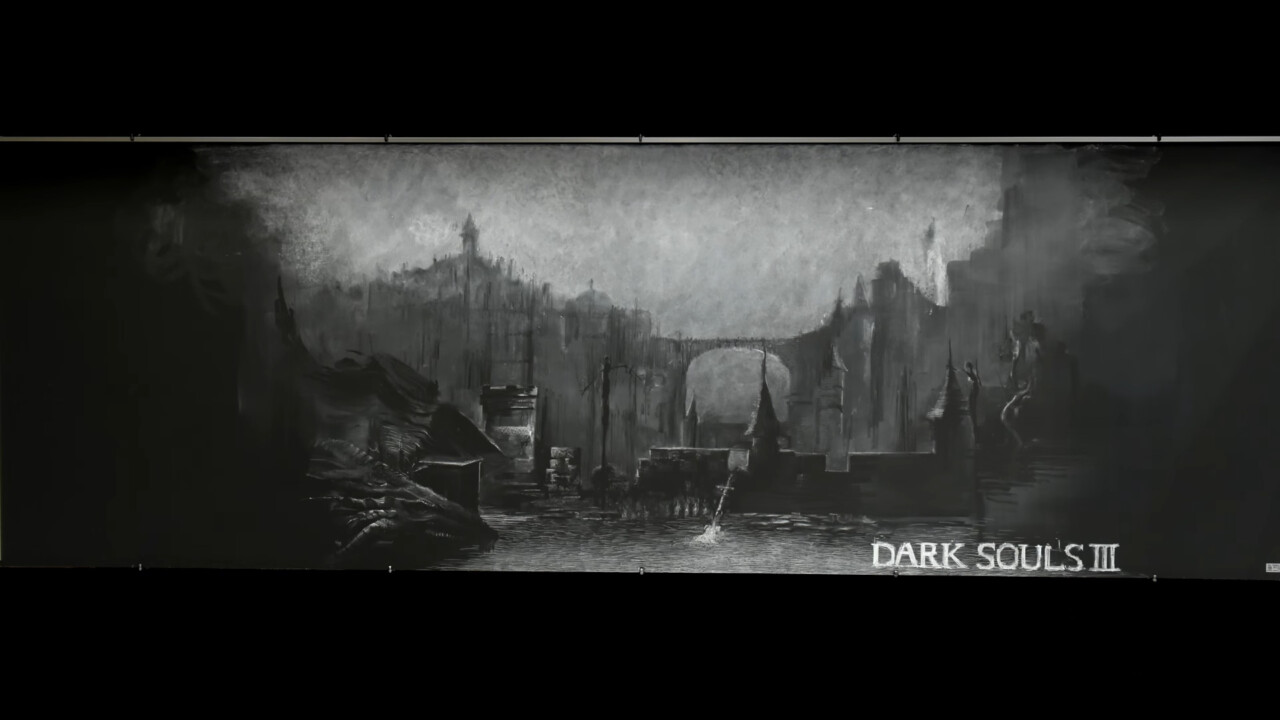 Dark Souls III - Arte recriada num quadro negro