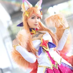 Belo Cosplay Feminino da Ahri Guardiã Estelar em estilo anime kawaii - League of Legends - Cosplays de LoL 01