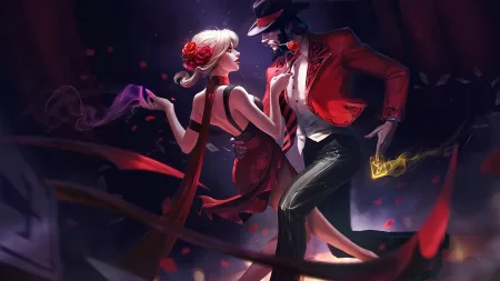 League of Legends - Wallpaper Twisted Fate e Evelynn - Tango Splash Art - Papel de Parede