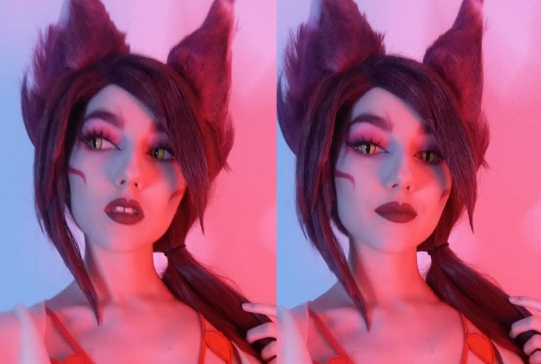 Cosplay da Xayah temática do Dia dos Namorados, de LoL (com selfies) Xayah Cosplay Selfie de Dia dos Namorados - Valentine's Day - League of Legends LoL - Topo