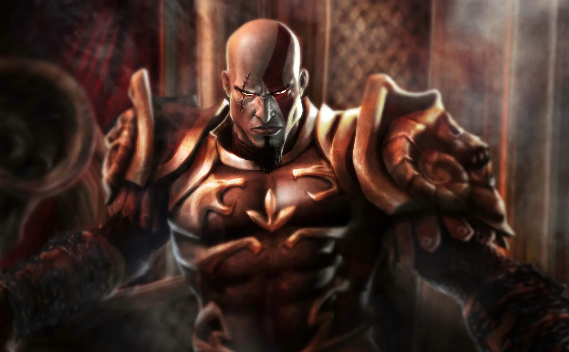 God of War II - Kratos em seu trono - Deus da Guerra - Wallpaper Full HD 01