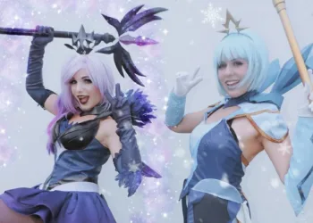 Cosplays da Lux Elementalista, em versões de Gelo e Sombra, de League of Legends Lux Gelo e Sombra capa