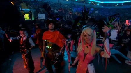 Cosplays na Overwatch League - Mccree - Ashe - Reinhardt e Mercy Rosa - 01