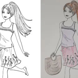 Passo a passo pra colorir um desenho da Boneca Barbie - Arte Elegante e fofa - Usando lápis de cor Topo