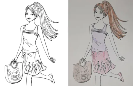 Passo a passo pra colorir um desenho da Boneca Barbie - Arte Elegante e fofa - Usando lápis de cor Topo