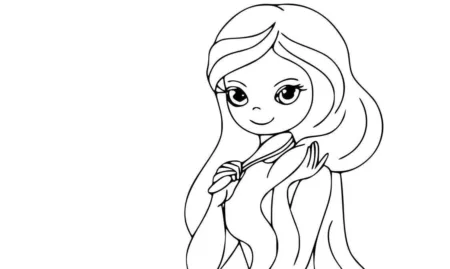 Sereia penteando os cabelos para pintar e colorir - Pretty Mermaid Brushing Her Hair - Kawaii - Topo