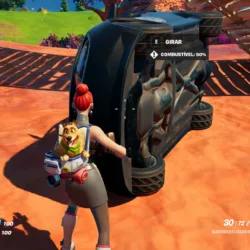 Guia de Fortnite: Interaja com um carro capotado para desvirá-lo Guia de Fortnite - Carro virado após passar por uma rampa - Capa