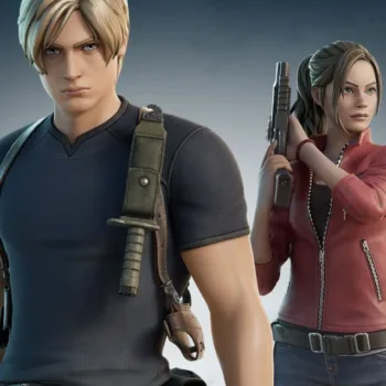 Leon e Claire em Fortnite, de Resident Evil - capa