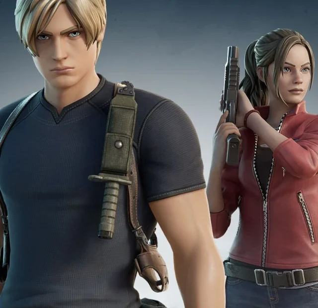 Leon e Claire em Fortnite, de Resident Evil - capa