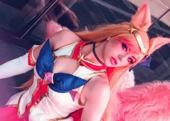 Lindíssimo Cosplay Feminino da Ahri Star Guardian - League of Legends - LoL - Guardiãs Estelares Topo
