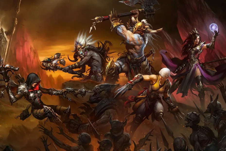 Diablo III Imagem Style com Arcanista, Monge, Bárbaro e Caçador de Demônios