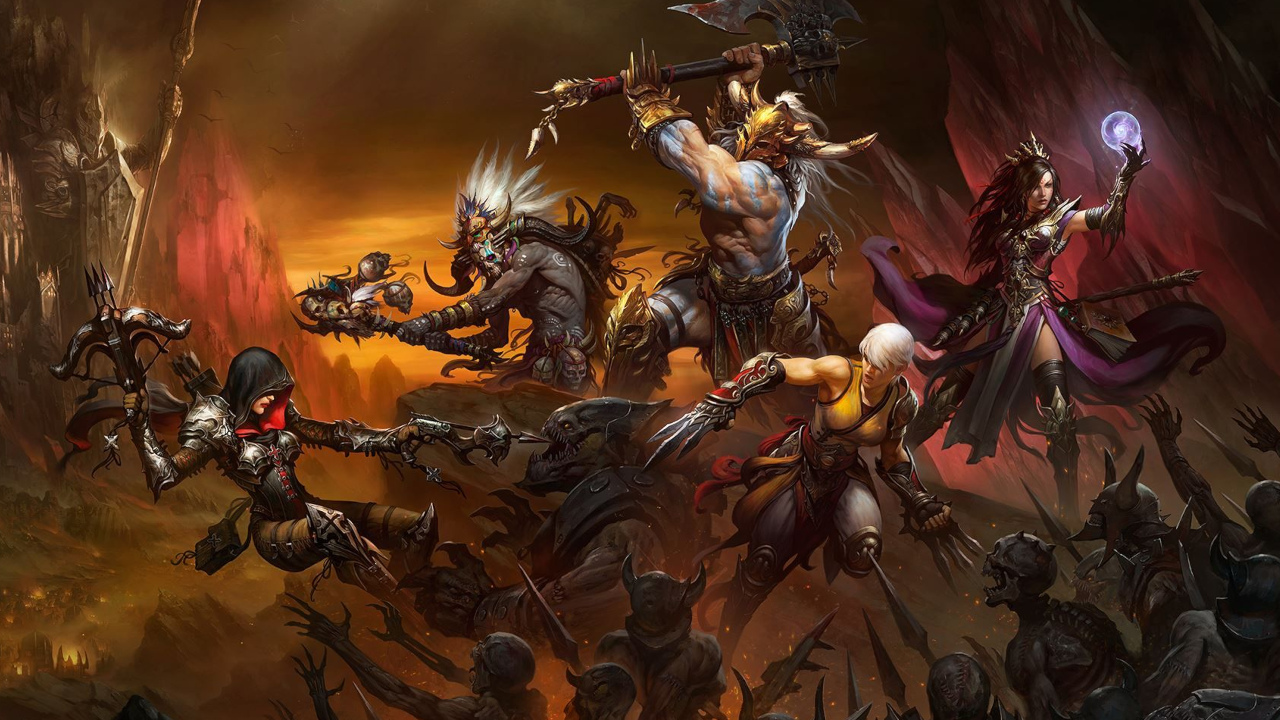 Diablo III Imagem Style com Arcanista, Monge, Bárbaro e Caçador de Demônios