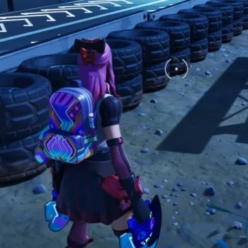 Fortnite - Na pista de carro ao norte da Megacidade - Pneu para quicar - capa