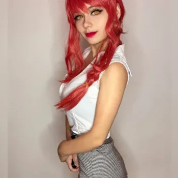 Belo cosplay casual da Makima, de Chainsaw Man, com saia cinza Makima cosplay casual com saia - Capa 01