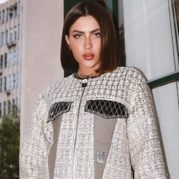 Jade Picon com jaqueta e minissaia da Louis Vuitton Jade Picon capa stories look 001