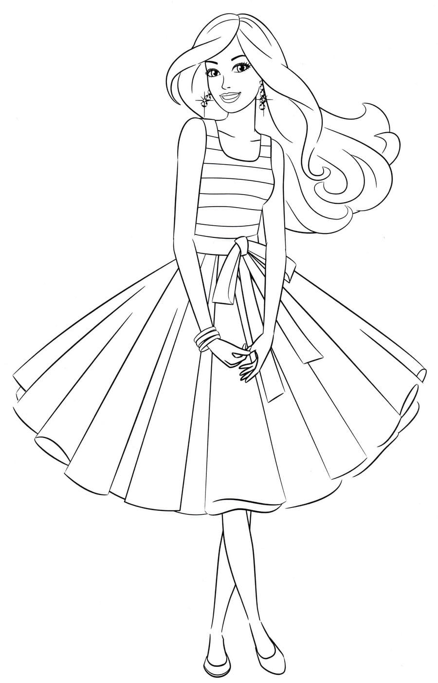 Barbie com vestido - Lindo desenho para colorir 004