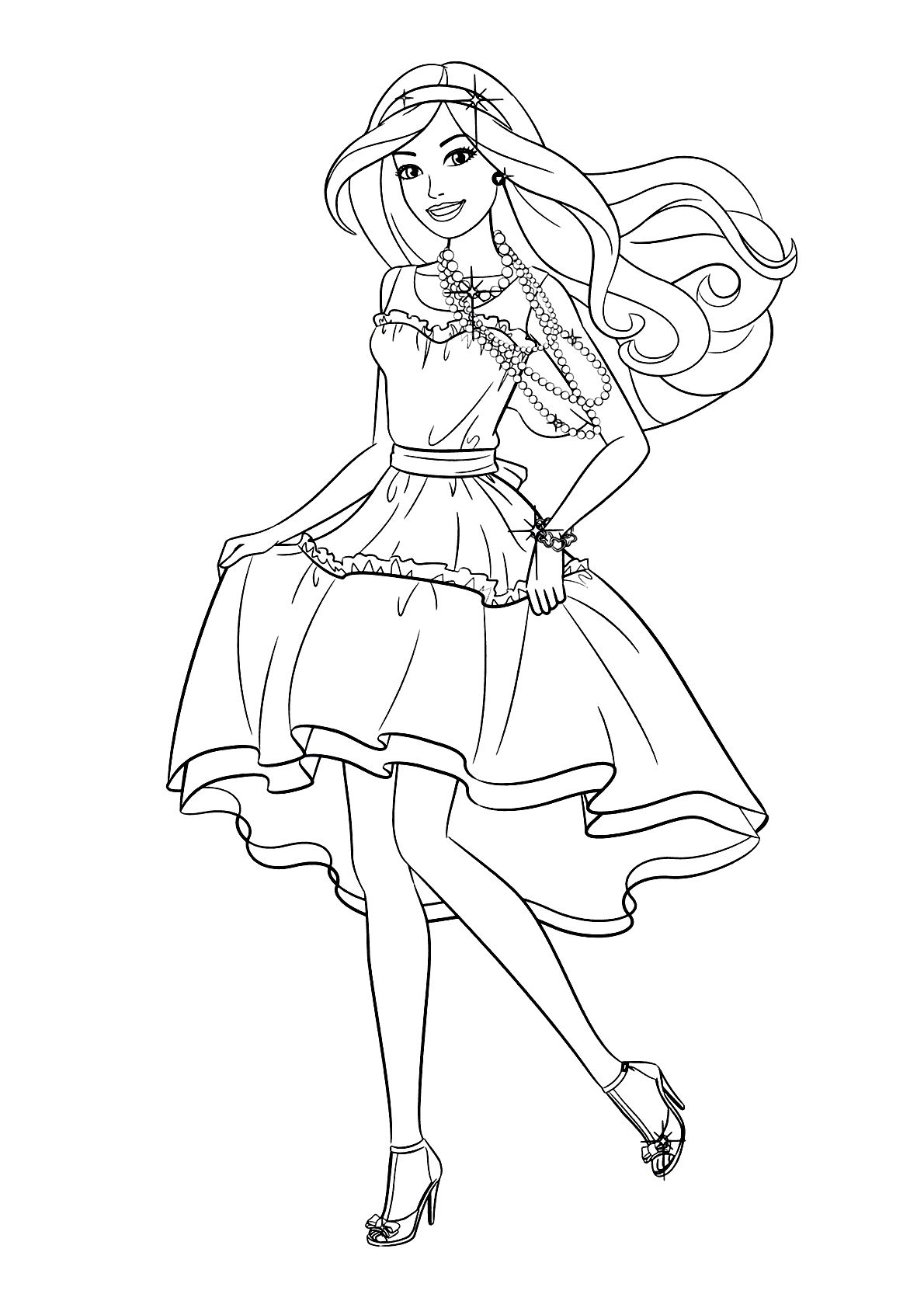 Barbie de vestido para colorir - Coloring Page 001