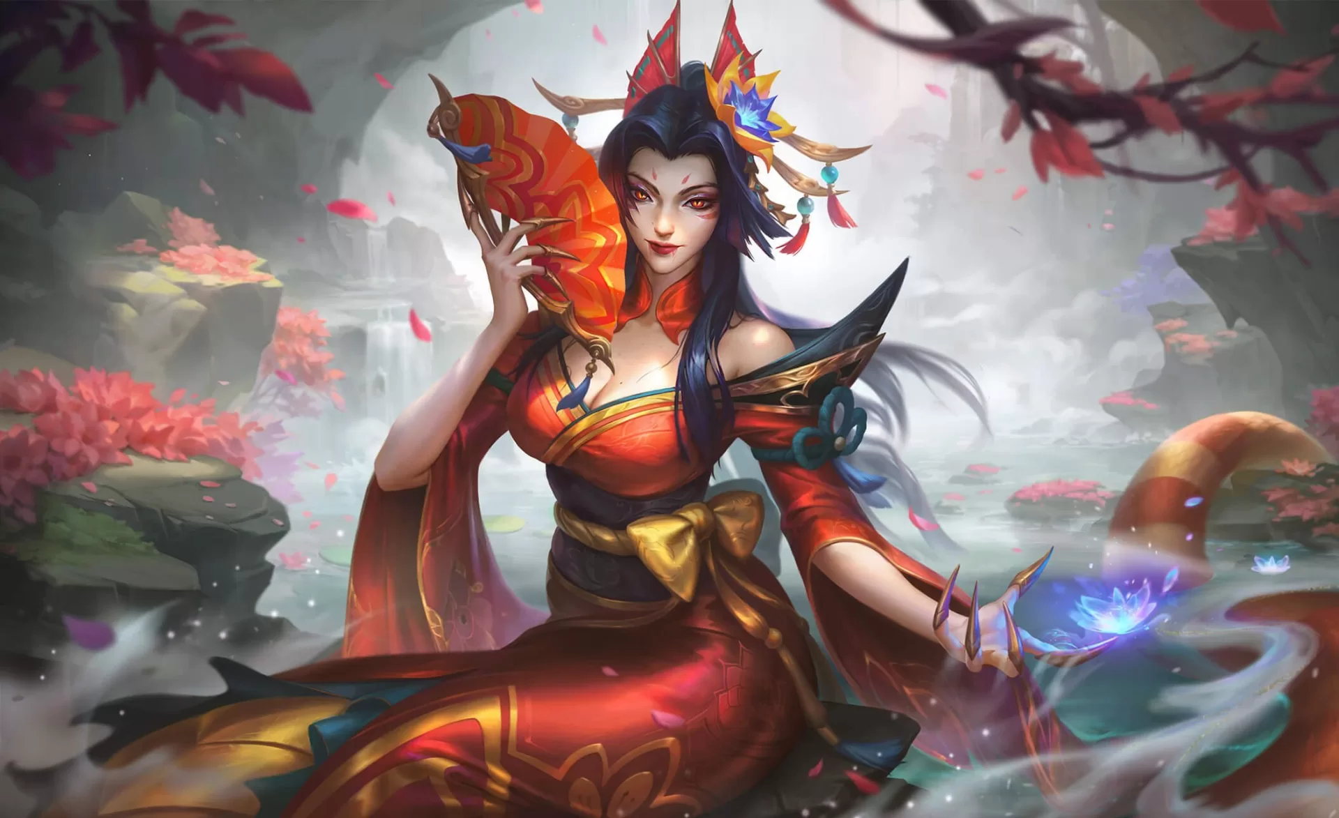 League of Legends Wild Rift - Splash Art do server chinês - Cassiopeia Florescer Espiritual