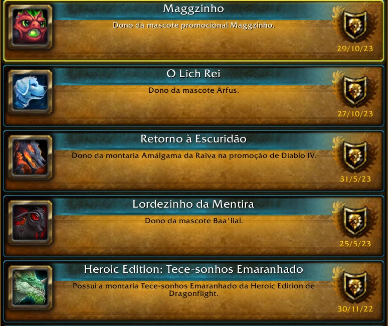 Proezas Memoráveis de Promoções no WoW