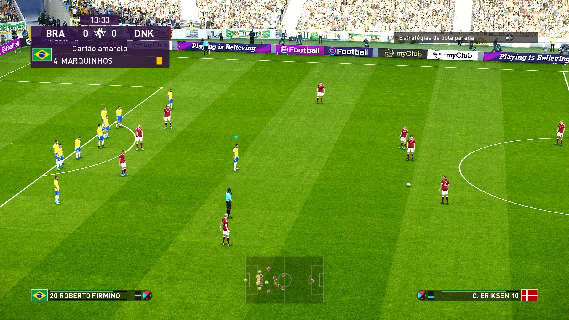 eFootball PES 2020 - Brasil vs Dinamarca - PC Screenshot 04 - Visão Normal