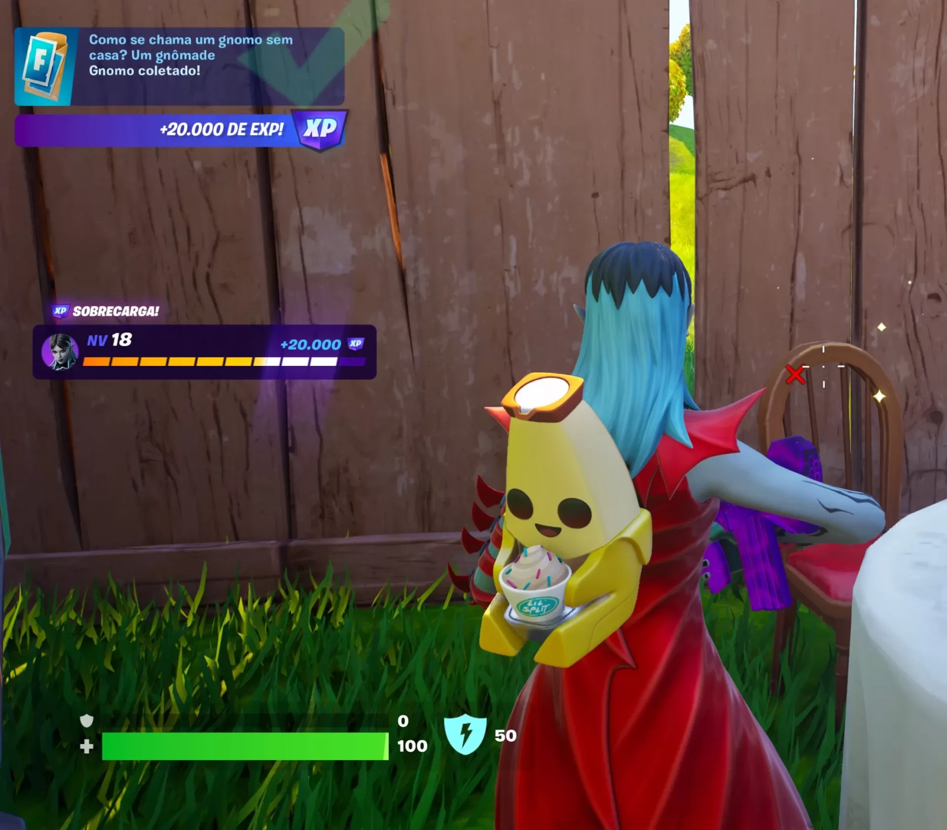 Fortnite - Nas Bobinas Traiçoeiras 03 - Gnomo de XP coletado