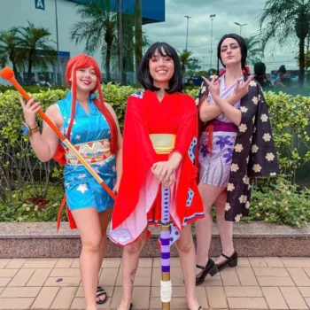 Cosplays de One Piece da BGS 2023 - Luffy feminina, Nami e Nico Robin - capa 02
