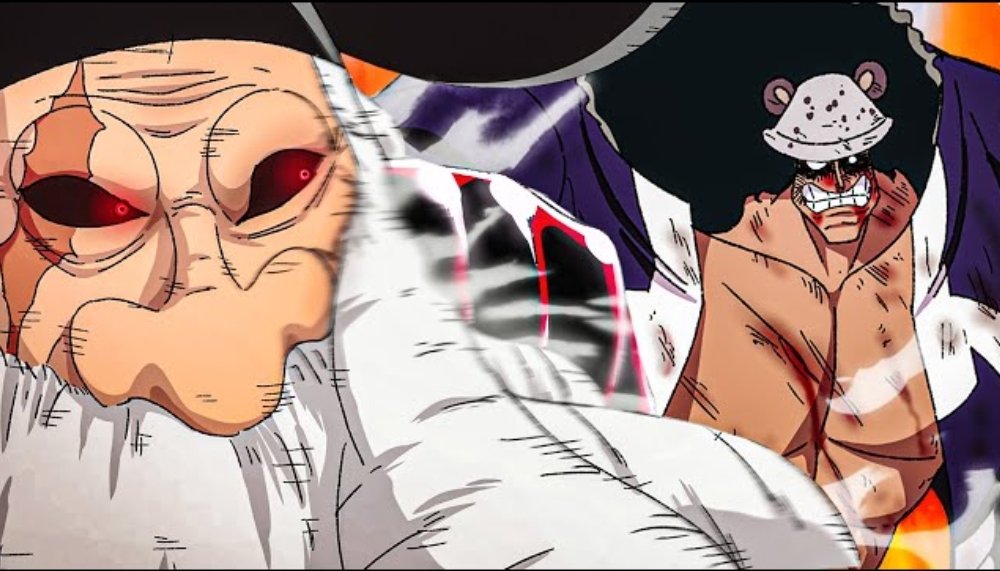 One Piece - Art com Kuma dando um golpe em Saturn
