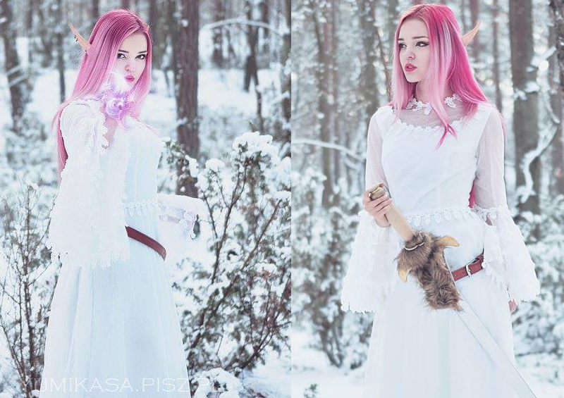 Cosplay de Elfa Guerreira e Maga com cabelos cor-de-rosa e Vestido Branco - Andrasta - Outra foto