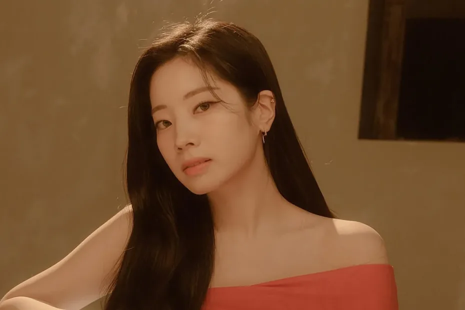 Dahyun, da Twice, compartilha fotos usando belo vestido vermelho, amarelo e bege - capa