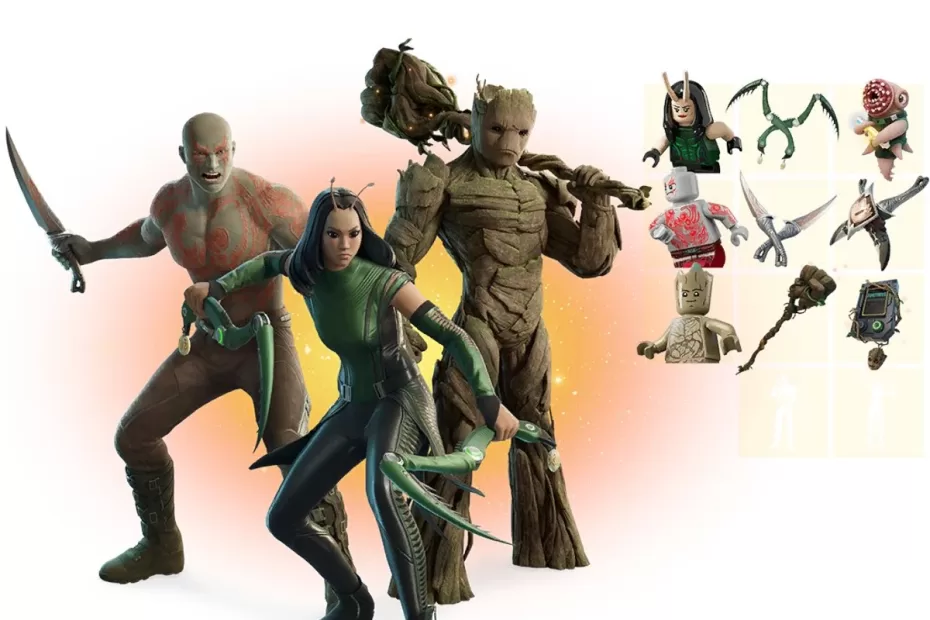 Fortnite - Skins do Drax, Mantis e Jovem Groot, dos Guardiões da Galáxia - capa