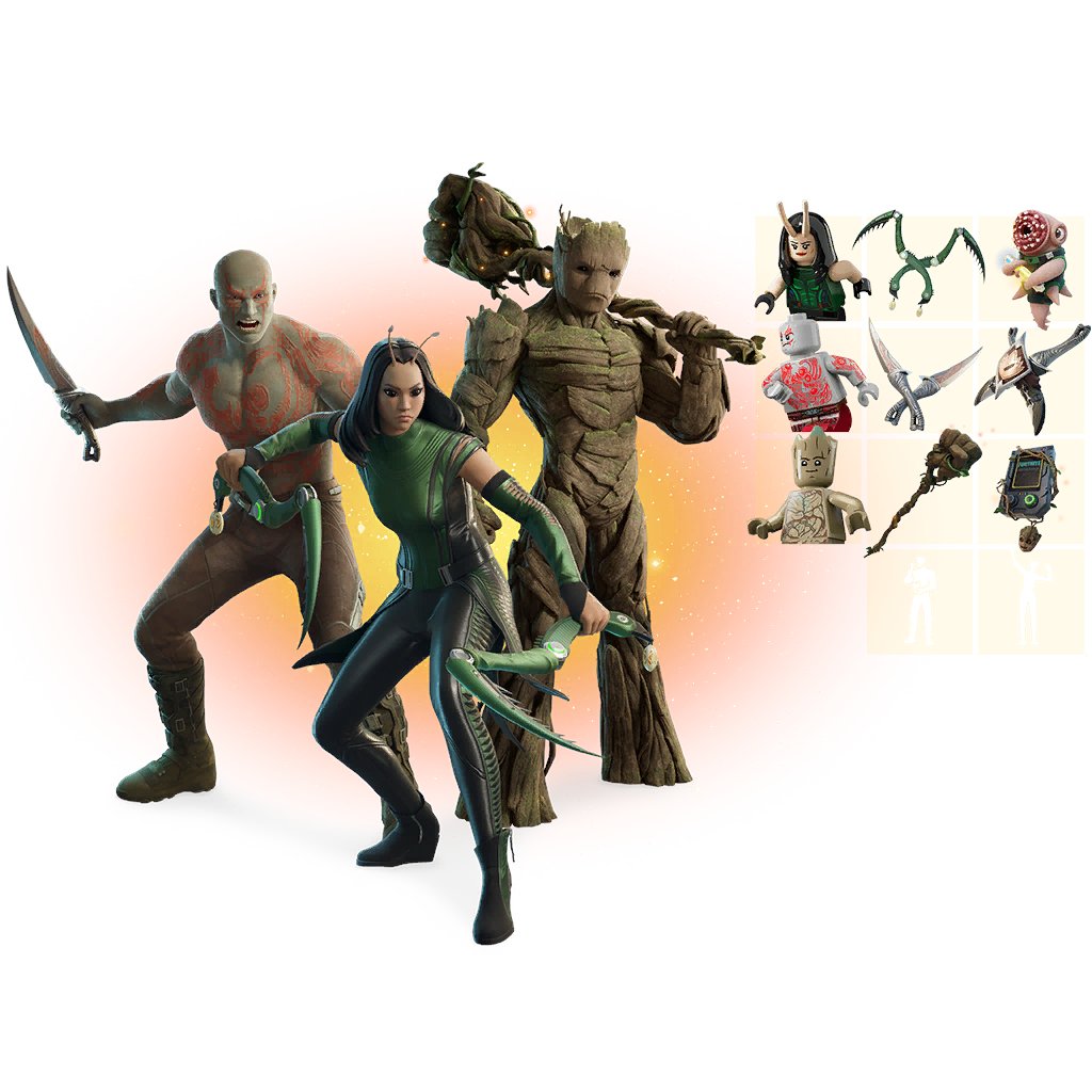 Fortnite - Skins do Drax, Mantis e Jovem Groot, dos Guardiões da Galáxia