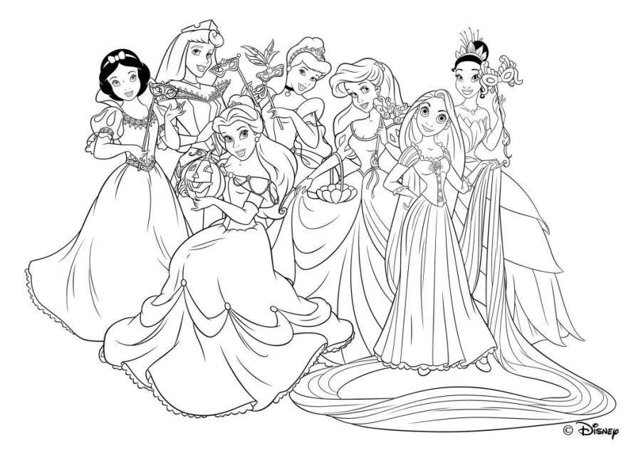 Veja belos desenhos para colorir das Princesas Disney juntas (Desenhos e artes pra pintar, colorir e imprimir)