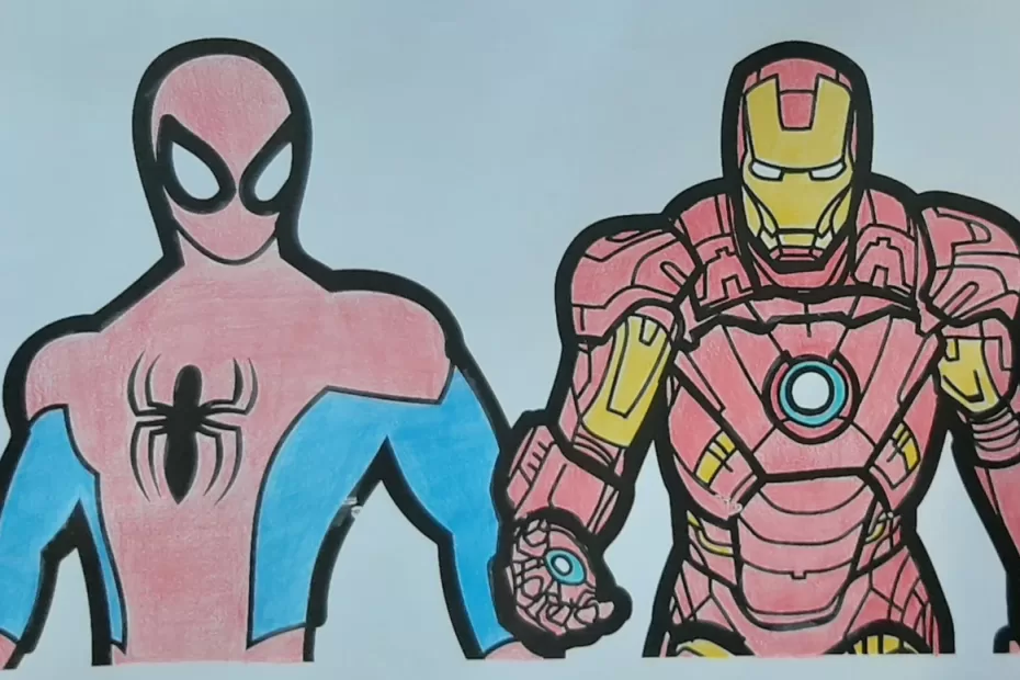 Colorindo um desenho do Homem Aranha e do Homem de Ferro com lápis de cor - Desenhos para colorir, pintar e imprimir - 09 - Versão Final capa