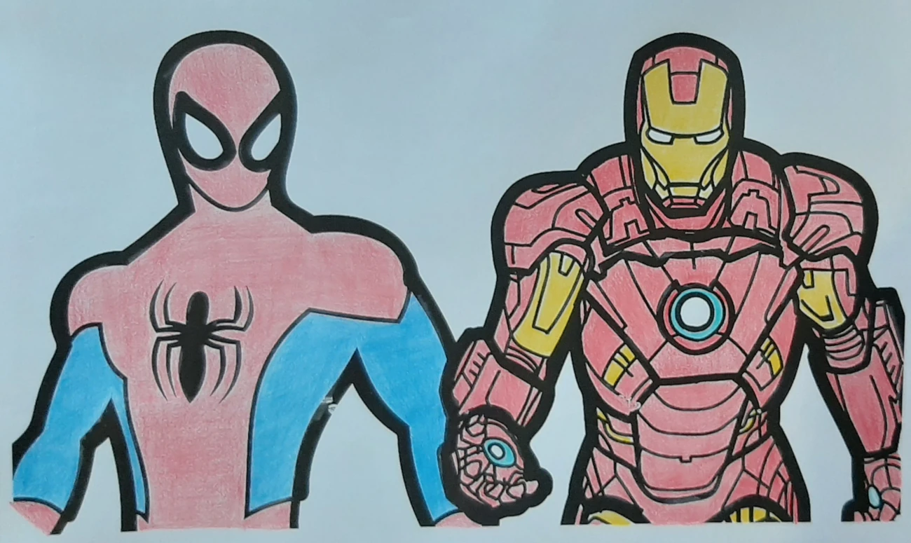 Colorindo um desenho do Homem Aranha e do Homem de Ferro com lápis de cor - Desenhos para colorir, pintar e imprimir - 09 - Versão Final capa