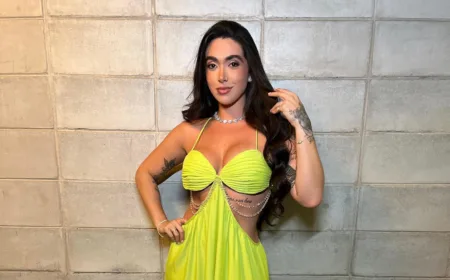 Giovanna Lima, do BBB 24, com vestido verde capa