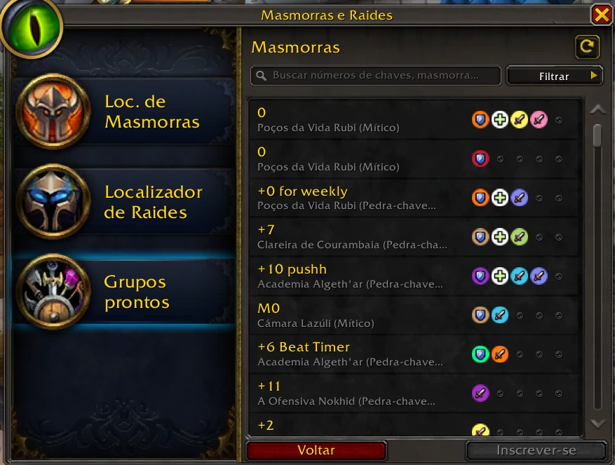 Nova listagem de grupos do WoW