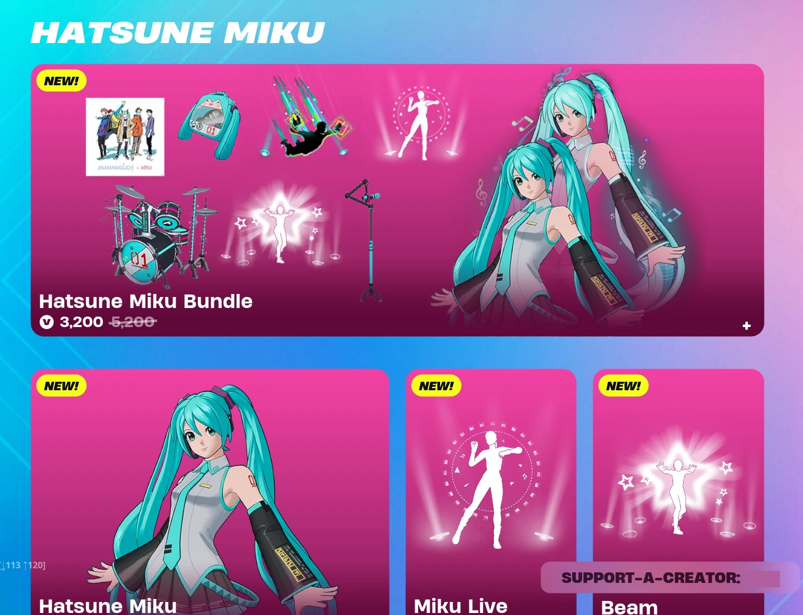 Hatsune Miku em Fortnite - Loja de itens