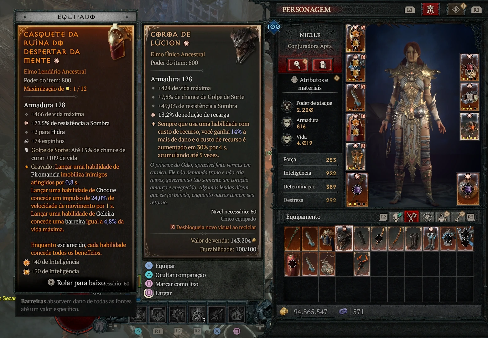 Diablo IV - Loot das Hordas Infernais com elmo único ancestral