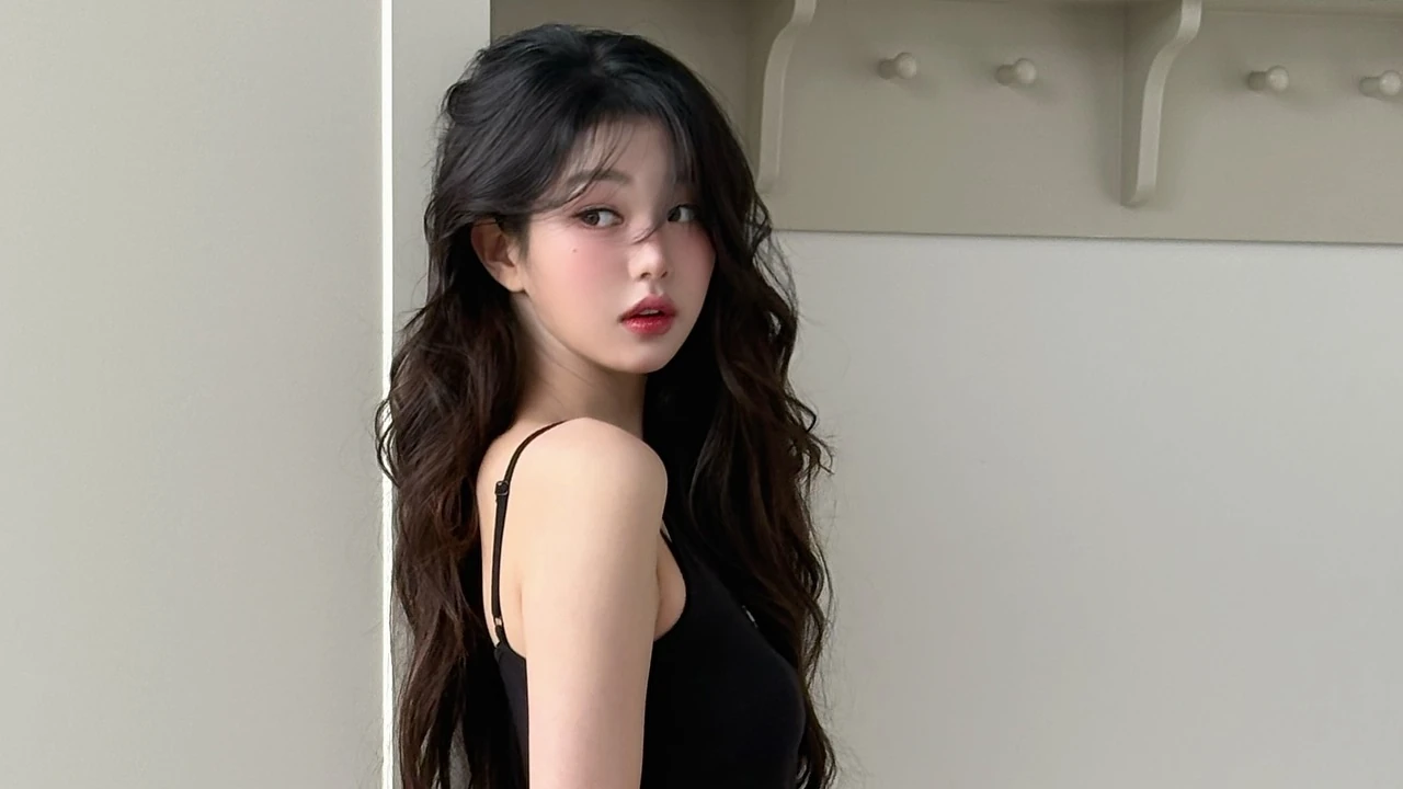 Wonyoung com vestido preto capa