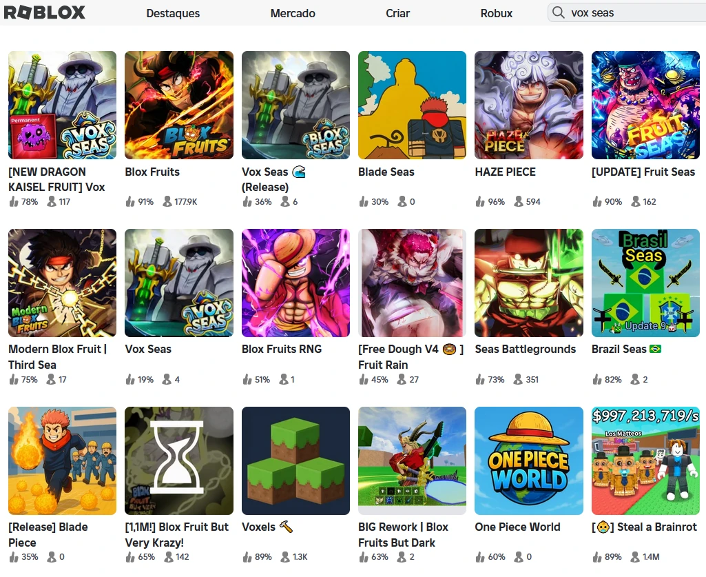 Buscando por Vox Seas no Roblox