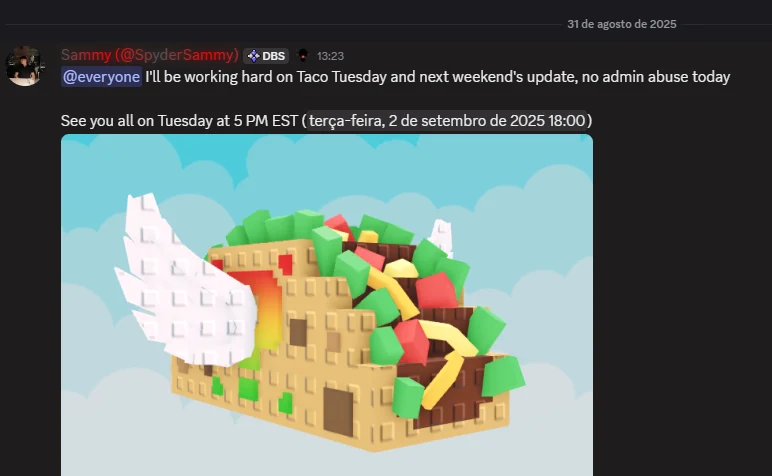 Mensagem Discord do brainrot evento terça