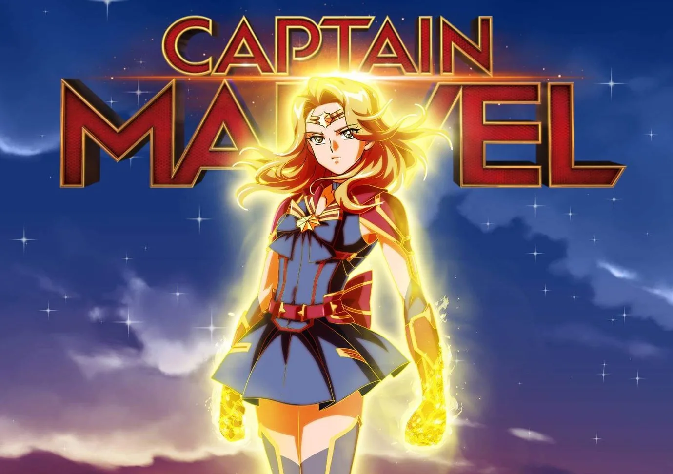 Artista faz arte incrível da Capitã Marvel com estilo da Sailor Moon, e Brie Larson aprova! Capitã Marvel Sailor Moon - Arte criada por fã